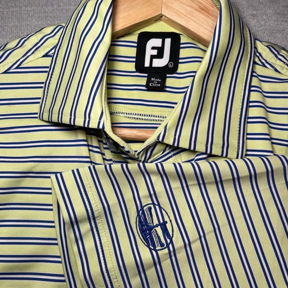 Footjoy FJ ProDry Pinstripe Golf Polo Shirt Men L Green Blue Short Sleeve Sport - Picture 3 of 8